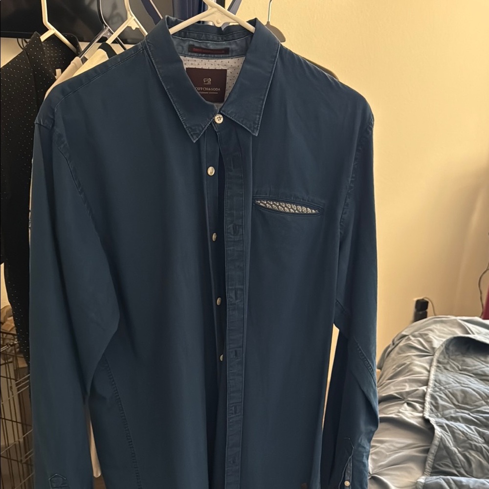 Scotch & Soda Blue Casual Button Down Shirt with Textured Fabric